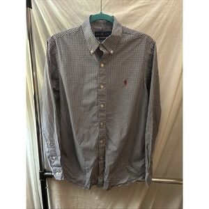 Ralph Lauren Blue Label Blue Checked Large Long Sleeve Cotton Button Down Size M